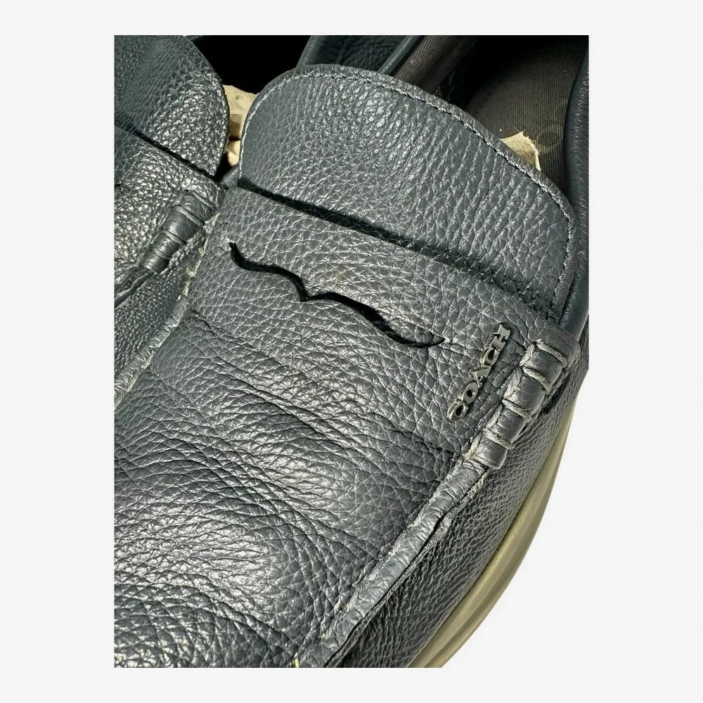 Coach Men Navy Blue Pebbled Leather‎ Nantucket Penny Loafer Size 11.5D
